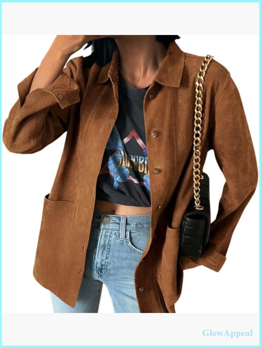 Faux Suede Shacket Button Down Long Sleeve Jacket Women's Casual Coat
